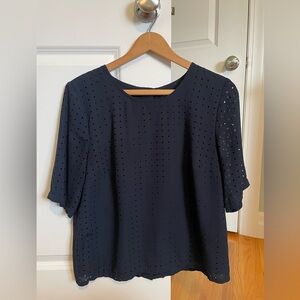 Navy Blue Square Eyelet Top